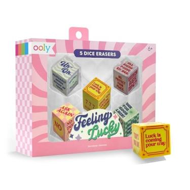Imagem de Ooly Feeling Lucky Erasers, conjunto de 5 borrachas divertidas em forma de dados com mensagens divertidas, 2,5 cm cada, material escolar exclusivo para crianças, sala de aula e organização de mesa