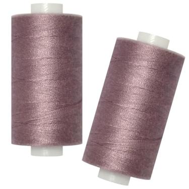 Imagem de Linha de costura multiuso - 2 carretéis de linha de costura de poliéster manual para máquina de costura para costura manual e à máquina (malva antigo escuro, 2 carretéis)