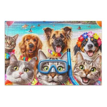 Imagem de Quebra-cabeças de 1000 peças para adultos, divertido, natureza, quebra-cabeça, arte, brinquedo, pintura, engraçado, gato, cachorro, estampa de praia, 75 x 40 cm