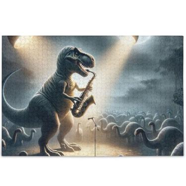 Imagem de Quebra-cabeça engraçado de músico de dinossauro, 1000 peças, presentes de elefantes brancos para adultos, decoração de pintura de animais, 75 x 50 cm