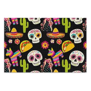 Imagem de Quebra-cabeça adulto 1000 peças colorido crânio mexicano preto animal arte decoração mordaça presente quebra-cabeça elefante branco, 75 x 40 centímetros