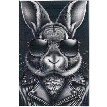 Imagem de Quebra-cabeça de coelho fofo animal preto para adultos 500 peças jogo engraçado legal exclusivo arte paisagem personalizada, 52 cm x 37,8 cm