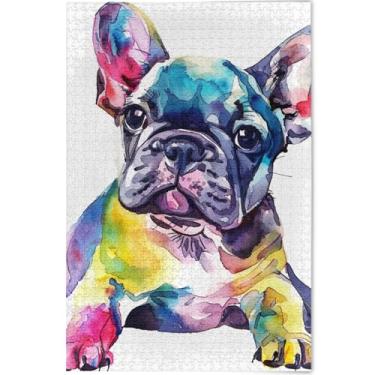 Imagem de Quebra-cabeça buldogue francês aquarela 500 peças adultos amigos família jogos presentes personalizados paisagem decoração de arte animal, 52 cm x 37,8 cm