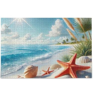 Imagem de Quebra-cabeça com concha costeira estrela do mar personalizado 1000 peças para adultos quebra-cabeça engraçado presentes exclusivos quebra-cabeça brinquedo arte, 75 cm x 50 cm