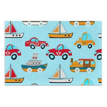 Imagem de Quebra-cabeça de 500 peças para adultos veículos de transporte coloridos presentes de elefante branco azul engraçado quebra-cabeça rígido arte decoração pintura, 51 x 35 centímetros