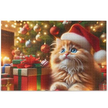 Imagem de Quebra-cabeça de Natal gato gatinho fofo 500 peças para adultos decoração de casa arte legal Prime quebra-cabeças presentes personalizados para amantes de quebra-cabeça, 52 cm x 37,8 cm
