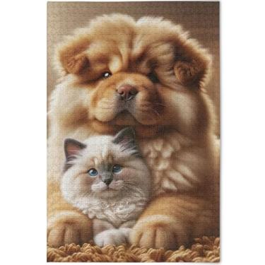 Imagem de Chow Chow Quebra-cabeças para cachorro gatinho fofo gato adulto 1000 peças presentes de elefantes brancos quebra-cabeça legal exclusivo decoração de arte animal, 75 cm x 50 cm