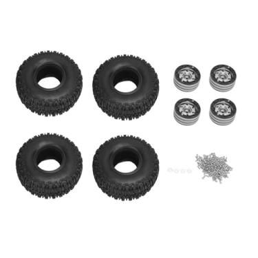 Imagem de XUXHOU Conjunto de Pneus de Roda de Esteira Rc, Elegante, Plástico, Liga de Alumínio, Kit de Cubos de Roda, Controle Remoto, Substituição de Pneu de Carro para Carro Rc, 120x46mm (Prata)