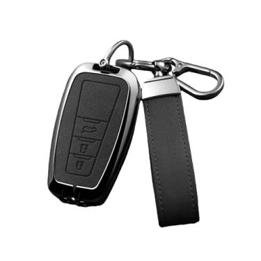 Imagem de Capa de couro para chave remota inteligente de carro compatível com Toyota Avalon Camry RAV4 Prius CHR C-HR Corolla Land Cruiser Prado Chaveiro(F-gun black ring)