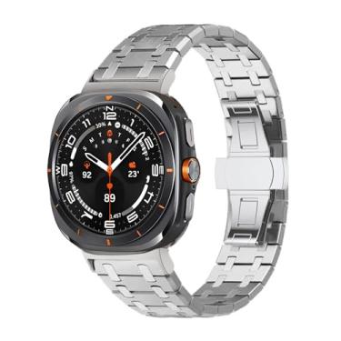 Imagem de MGTCAR Pulseira de aço inoxidável para Samsung Watch Ultra 47 mm, pulseira de metal com fivela borboleta para Samsung Galaxy Watch Ultra Watch (prata)