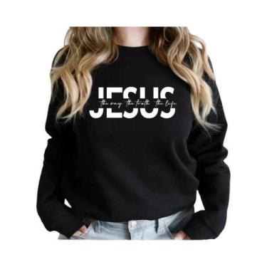 Imagem de Moletom Cristão Feminino Jesus a via a Verdade a Vida Suéter Religioso