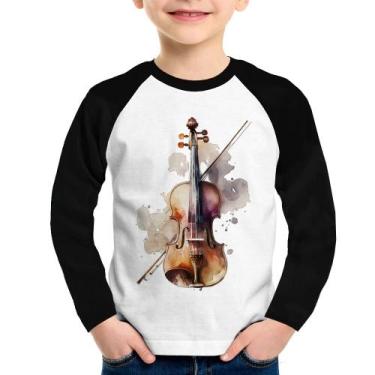 Imagem de Camiseta Raglan Infantil Violino Manga Longa - Foca na Moda, Branco, P