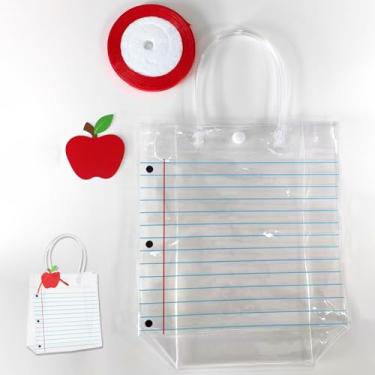 Imagem de JarThenaAMCS 20 peças de sacos de PVC transparentes de volta às aulas com alça de fita de maçã para lembrancinhas de festa, linha de caderno, guloseimas, doces, lembrancinhas, para o primeiro dia de