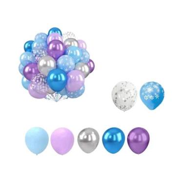 Imagem de Balão Floco De Neve Azul Roxo 56 Peças Tema Gelo Neve Aniversário Supr
