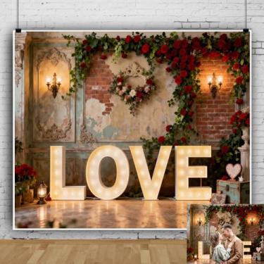 Imagem de Cenário de Dia dos Namorados, 3 x 2,4 m, vintage, flor de tijolo vermelho, para fotografia, romântica, rosa, decoração de Dia dos Namorados, para festas, galentinas, adereços de fotos