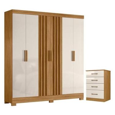 Imagem de Guarda Roupa Casal Valença e Cômoda MS913 Freijó Off White  Moval