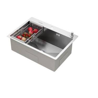 Imagem de Cuba Gourmet de Cozinha Aço Inox 304 Quebec Quadrada 62cm com Cesto Es