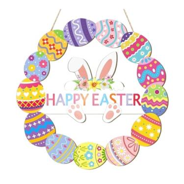 Imagem de WeiLaiKeQi Guirlanda de Páscoa redonda de madeira para porta de entrada, decoração de primavera, Feliz Páscoa para café, festa em casa, uso interno e externo, Style a