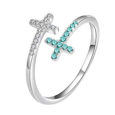 Imagem de OIDEA Anel de cruz dupla feminina: Anéis de cruz de zircônia cúbica da moda para mulheres ajustável empilhável fé pureza anel batismo joia cristã presente para ela, Metal, Sem pedra preciosa