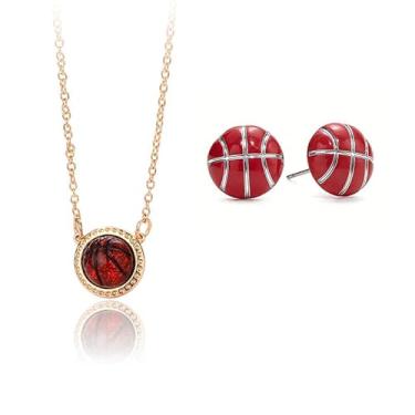 Imagem de ONLYJUMP Conjunto de colar de brincos de futebol de beisebol com strass para mulheres e homens corrente de beisebol moderna pingente bola esportiva brincos jogos dia jóias para fãs de esportes, Large