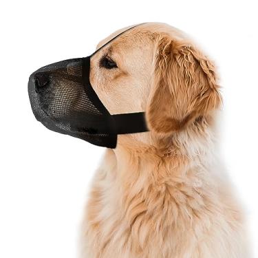 Imagem de Focinheira macia para cães, protetor de focinheira ajustável para malha potável para pequeno, médio e grande, cão para parar de mastigar e latir (preto, P)