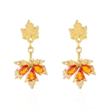 Imagem de Brincos de folha de bordo com strass, pulseira de folha de bordo vermelha, formato de folha dourada, corrente de pulso ajustável, corrente de pulso para presente de ação de graças, one size, Zinco