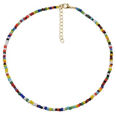Imagem de TINCOLIA Colar feito à mão com miçangas de sementes coloridas perfeitas para melhores amigos, corrente de clavícula casual curta