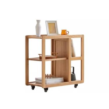 Imagem de Mesa lateral de sofá, mesa lateral de madeira maciça, nórdica, simples, moderna, armário de armazenamento para sala de estar com rolo para sofá, mesa lateral e mesa de centro