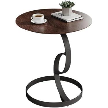Imagem de Mesa lateral nórdica simples mesa de centro sala de estar sofá armário lateral varanda pequena mesa redonda mini mesa de canto mesa de cabeceira (cor: uma cor) (nogueira)