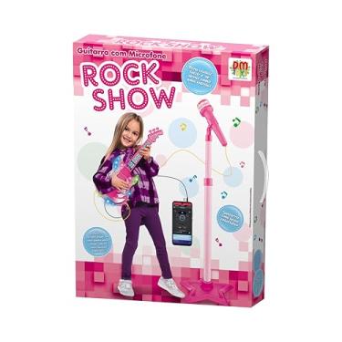 Imagem de Guitarra Rock Show Rosa Com Luz E Som MP3 Microfone E Pedestal Infantil Com Luz E Som MP3