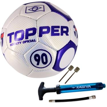 Imagem de Kit Bola De Futebol Society Topper 90 Oficial Costurada à Mão+Bomba De Ar Kagiva Dupla Ação-Masculino