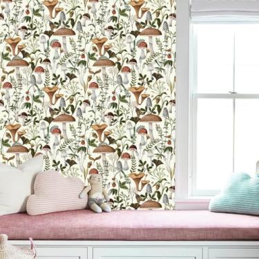 Imagem de Papel de parede autoadesivo com tema de planta PVC adesivo decorativo para quarto e sala de estar renovação cogumelo branco 45 * 300 cm