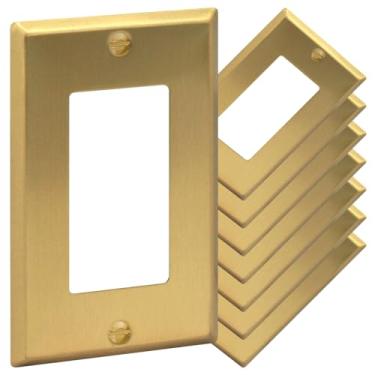 Imagem de Rio Salto Signature Collection Placas de parede com tampa de interruptor de luz basculante ouro de latão real – Tamanho padrão 11 x 6 cm – Pacote com 8 placas decorativas de metal