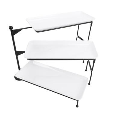 Imagem de Luocute Suporte de Sobremesa de 3 Camadas, Bandejas Resistentes Com Estrutura de Metal, Seguro para Máquina de Lavar Louça, Fácil Montagem e Desmontagem, Com Bandejas de Porcelana para (Preta)