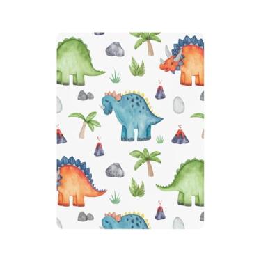 Imagem de xigua Lençol de berço de algodão de dinossauros em aquarela para meninas e meninos, lençol macio e respirável adequado para berço padrão e cama de criança pequena