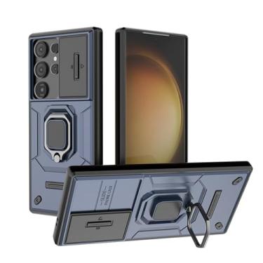 Imagem de LYJSMGZ Capa magnética para Samsung Galaxy S25 Ultra/S25 Plus/S25, com capa de câmera deslizante e suporte giratório de 360°, capa à prova de choque, azul, S25