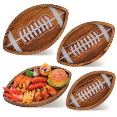 Imagem de Ovveroche 3 bandejas e travessas para servir futebol americano de 28 a 38 cm, pratos de madeira em forma de futebol para servir no dia do jogo, festa de aniversário, evento esportivo