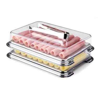 Imagem de Porta Frios Duplo Inox Tampa Acrilica Transparente Empilhavel Base Inox Cozinha Mesa Cafe Geladeira Queijo Presunto Queijeira Presunteira Moderno Luxo Produto Casa