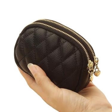 Imagem de Carteira pequena feminina moderna com zíper duplo, carteira, carteira, cartão de crédito simples, carteira fina para presente, Preto, Estilo retrô