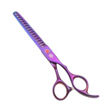 Imagem de Tesoura Profissional Curva Roxa Dragão Para Tosa De Animais De Estimaç