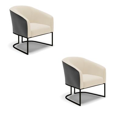 Imagem de Cadeira Sala de Jantar Industrial Preto kit 2 Stella Pto/Linho D03 - D'Rossi