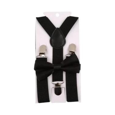 Imagem de Conjunto De Gravata Borboleta Infantil De Cor Sólida Com Suspensórios 