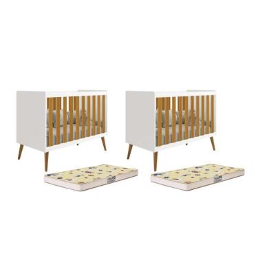 Imagem de Kit Gêmeos Berço Americano Isis Branco/savana Com Colchões Supreme - Reller Móveis Branco/savana
