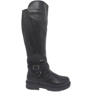 Imagem de Bota Montaria Feminino Casual Dia a Dia Detalhe com Fivela Cano Longo Salto Baixo Bico Redondo Mooncity 72190