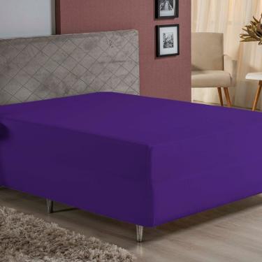 Imagem de Lençol Com Elástico Casal Nobre 1 Peça Luva De Box 55cm De Altura Malha 100% Algodão - Roxo