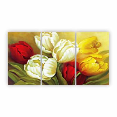 Imagem de Quadro Canvas Pintura Rosas E Flores Coloridas 125X65Cm