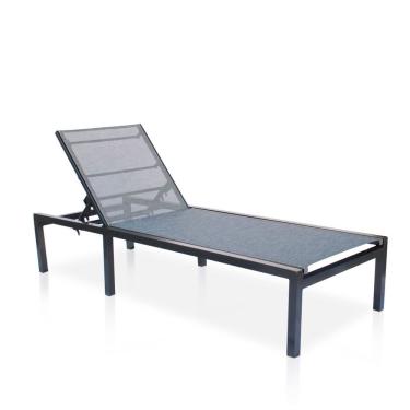 Imagem de Cópia - Espreguiçadeira S- Braço Para Piscina, Jardim, Em Alumínio - Preto E Tela Cinza
