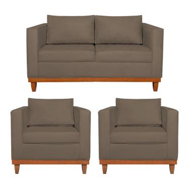 Imagem de Kit Sofá 2 e 3 Lugares e 2 Poltronas Europa 180cm Conforto e Elegância Suede Marrom