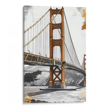 Imagem de Quadro decorativo Dourado Portal de Conexões Sobre o Mar - Art Canvas,