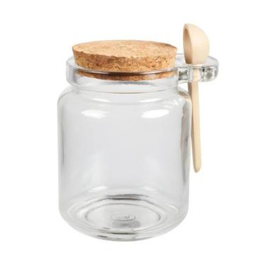 Imagem de Pote Porta Tempero Redondo Vidro com Colher de Bambu e Tampa Rolha 200